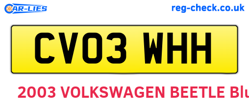CV03WHH are the vehicle registration plates.