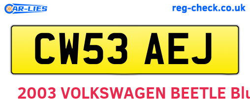 CW53AEJ are the vehicle registration plates.