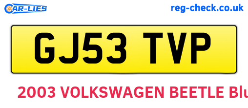 GJ53TVP are the vehicle registration plates.