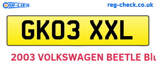 GK03XXL are the vehicle registration plates.