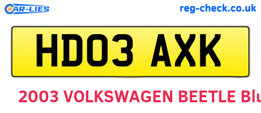 HD03AXK are the vehicle registration plates.