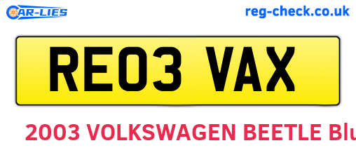 RE03VAX are the vehicle registration plates.