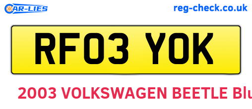 RF03YOK are the vehicle registration plates.