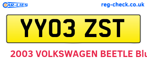 YY03ZST are the vehicle registration plates.