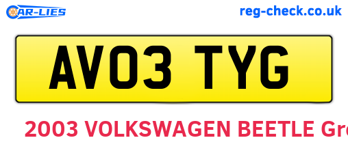 AV03TYG are the vehicle registration plates.