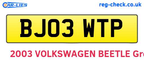 BJ03WTP are the vehicle registration plates.