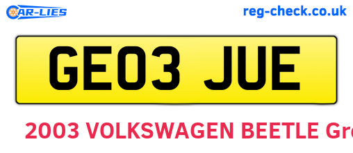 GE03JUE are the vehicle registration plates.