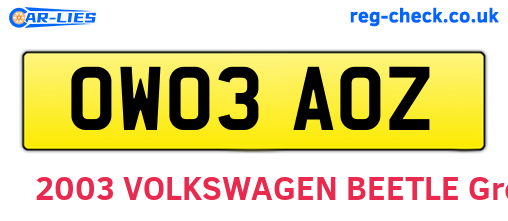 OW03AOZ are the vehicle registration plates.