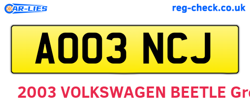 AO03NCJ are the vehicle registration plates.