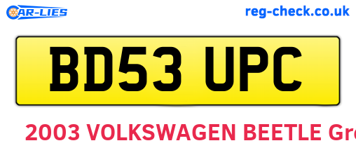 BD53UPC are the vehicle registration plates.