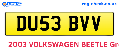 DU53BVV are the vehicle registration plates.