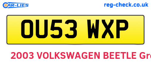OU53WXP are the vehicle registration plates.