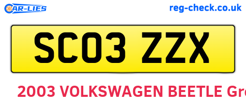 SC03ZZX are the vehicle registration plates.