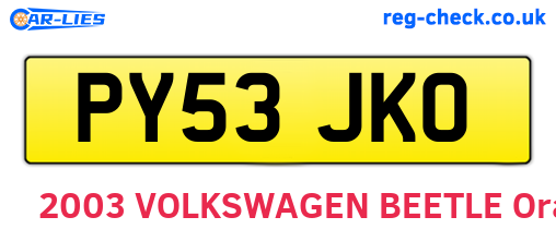 PY53JKO are the vehicle registration plates.