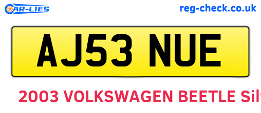 AJ53NUE are the vehicle registration plates.