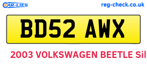 BD52AWX are the vehicle registration plates.