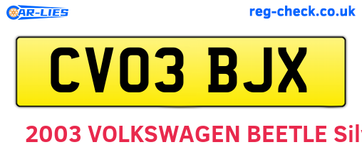 CV03BJX are the vehicle registration plates.
