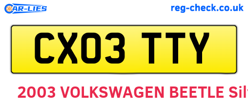 CX03TTY are the vehicle registration plates.