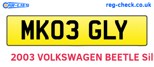 MK03GLY are the vehicle registration plates.