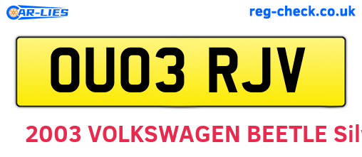 OU03RJV are the vehicle registration plates.