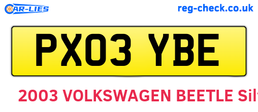 PX03YBE are the vehicle registration plates.
