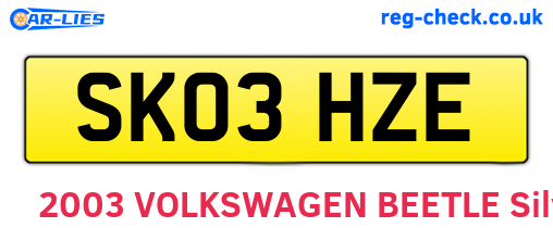 SK03HZE are the vehicle registration plates.
