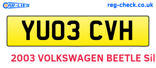 YU03CVH are the vehicle registration plates.