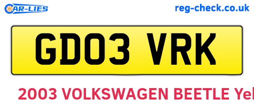 GD03VRK are the vehicle registration plates.
