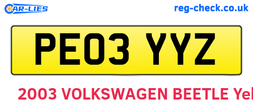 PE03YYZ are the vehicle registration plates.