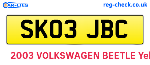SK03JBC are the vehicle registration plates.