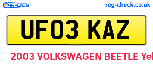 UF03KAZ are the vehicle registration plates.