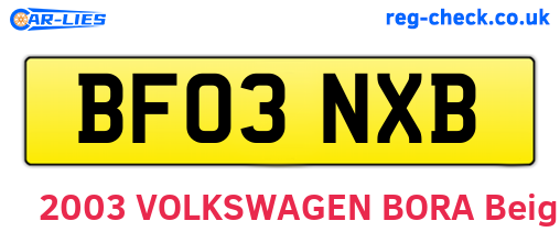 BF03NXB are the vehicle registration plates.