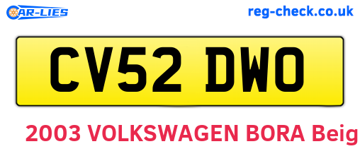 CV52DWO are the vehicle registration plates.