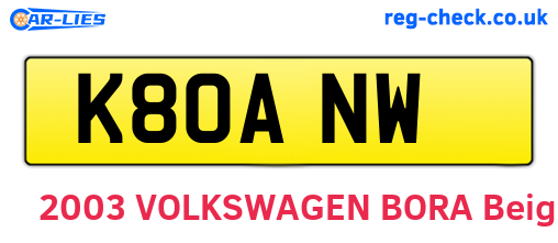 K80ANW are the vehicle registration plates.