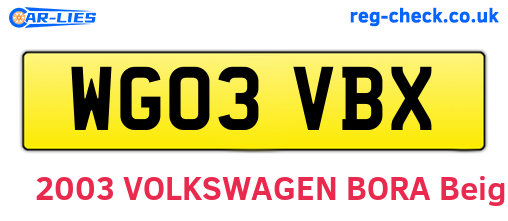 WG03VBX are the vehicle registration plates.