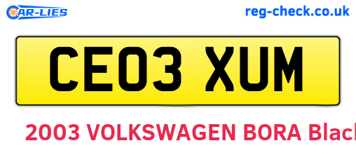 CE03XUM are the vehicle registration plates.