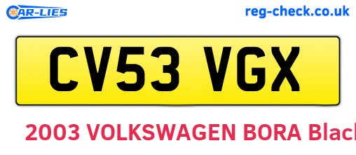 CV53VGX are the vehicle registration plates.