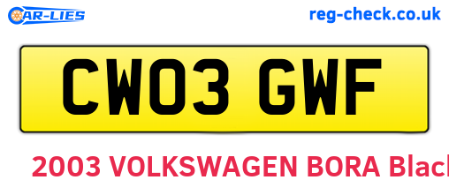 CW03GWF are the vehicle registration plates.