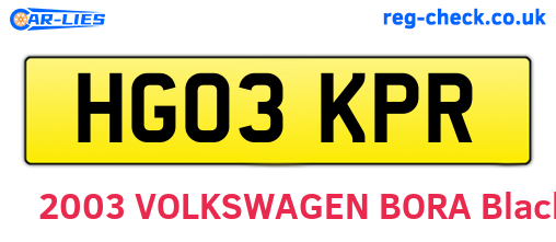 HG03KPR are the vehicle registration plates.