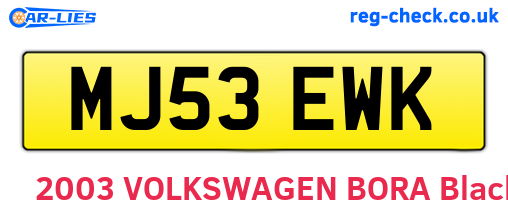 MJ53EWK are the vehicle registration plates.
