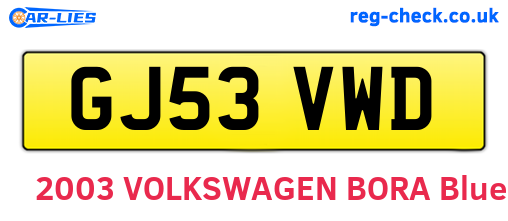 GJ53VWD are the vehicle registration plates.