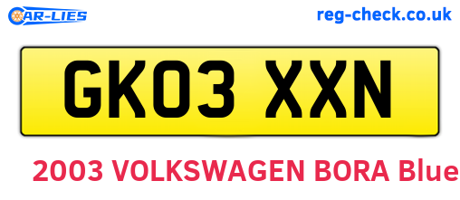 GK03XXN are the vehicle registration plates.