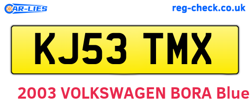 KJ53TMX are the vehicle registration plates.