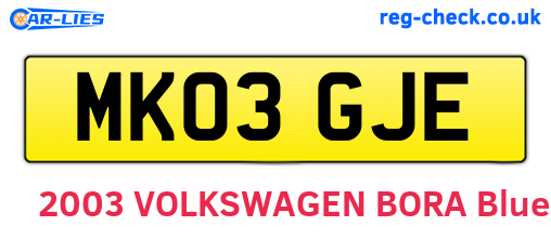 MK03GJE are the vehicle registration plates.