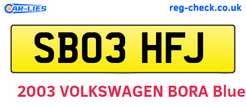 SB03HFJ are the vehicle registration plates.