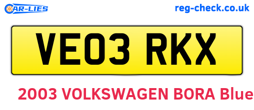 VE03RKX are the vehicle registration plates.