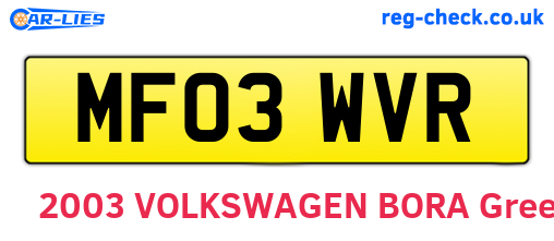 MF03WVR are the vehicle registration plates.