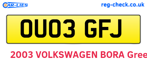 OU03GFJ are the vehicle registration plates.