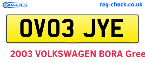 OV03JYE are the vehicle registration plates.