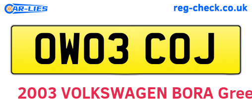 OW03COJ are the vehicle registration plates.